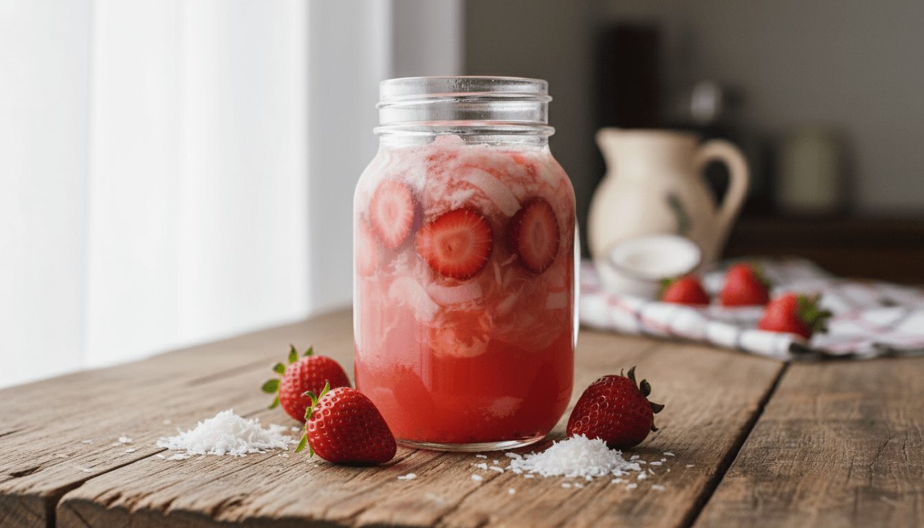 Agua de fresa con coco